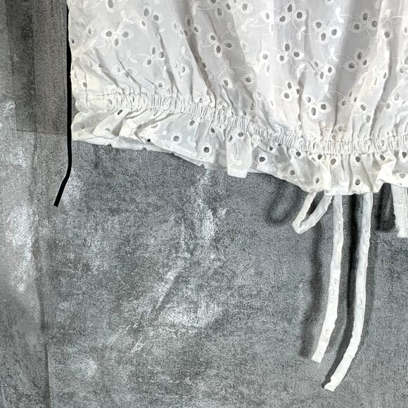 1.STATE Women's Ultra White Eyelet Raglan Sleeve Tie-Hem Crop Top SZ S - Picture 8 of 10